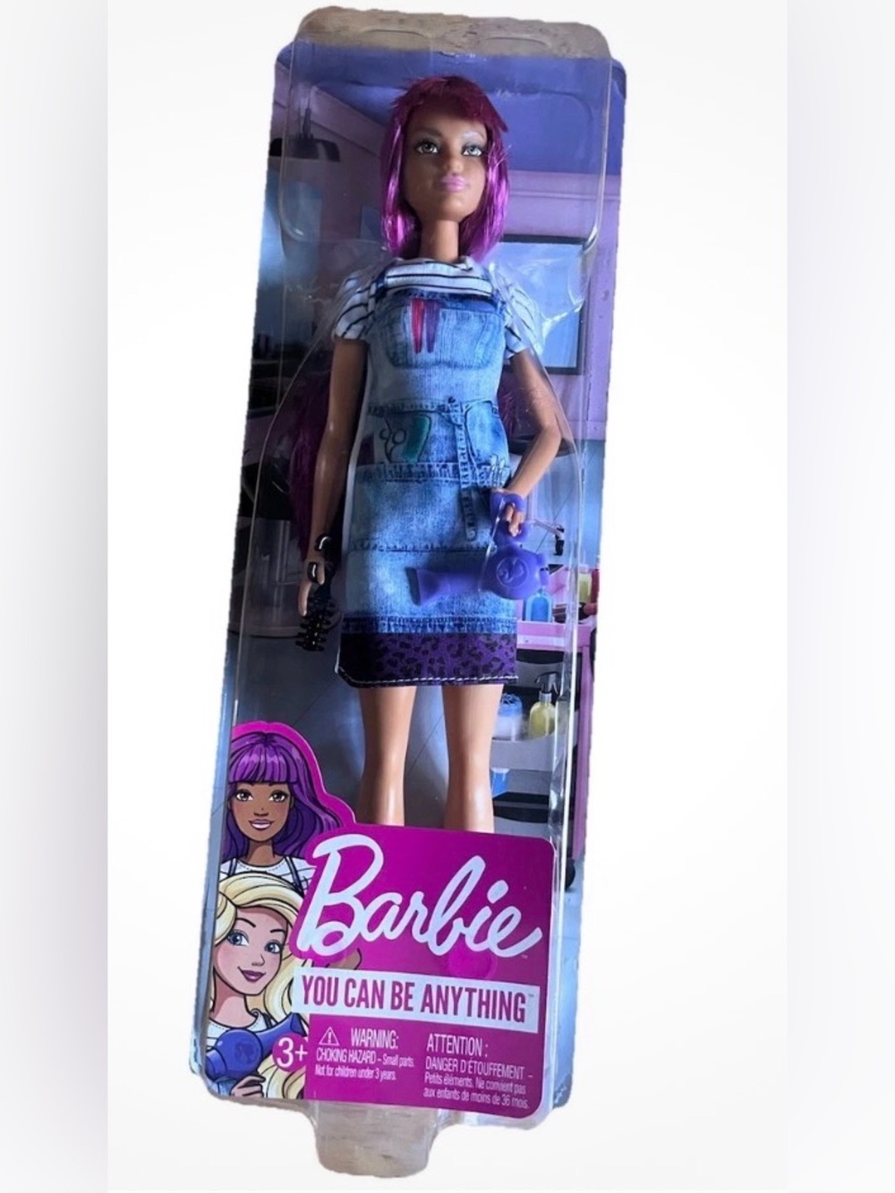 Barbie Salon Stylist Doll Purple Hair Mattel You Can Be Anything w Accessories